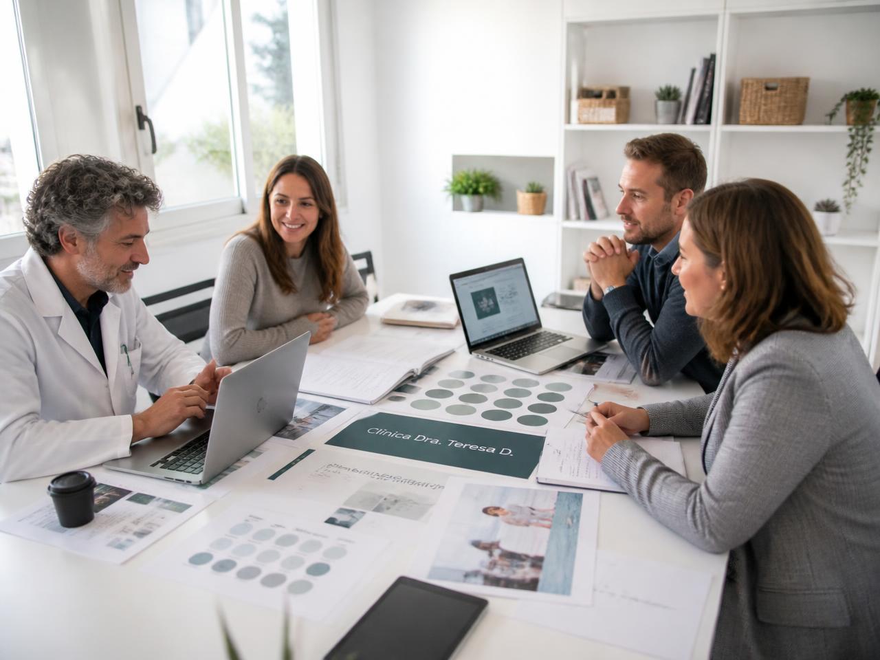 Equipo multidisciplinar de FOCUS MED trabajando en la estrategia de una clínica