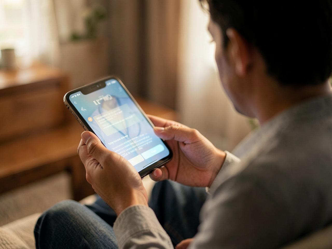 Persona buscando un médico desde su teléfono móvil